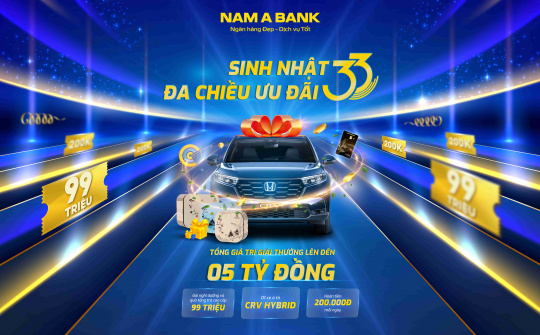 Nam A Bank kỷ niệm 33 năm với ưu đãi hoàn tiền, trúng xe Honda CR-V Hybrid