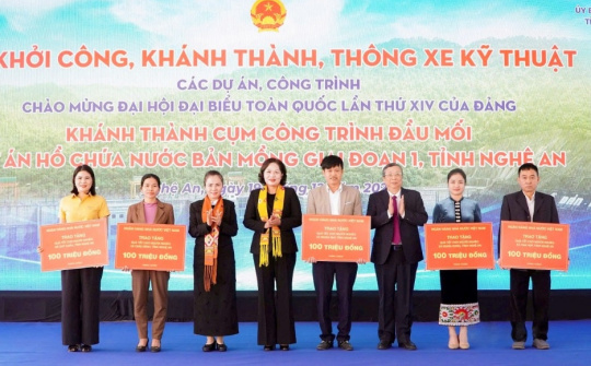 Thống đốc Nguyễn Thị Hồng dự lễ khánh thành Cụm công trình đầu mối Hồ chứa nước Bản Mồng