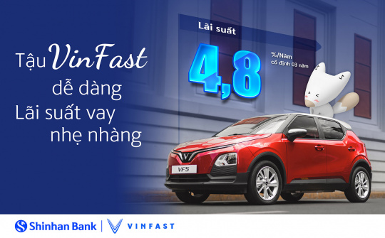 Ngân hàng Shinhan ưu đãi vay mua ô tô điện VinFast chỉ từ 4,8%/năm