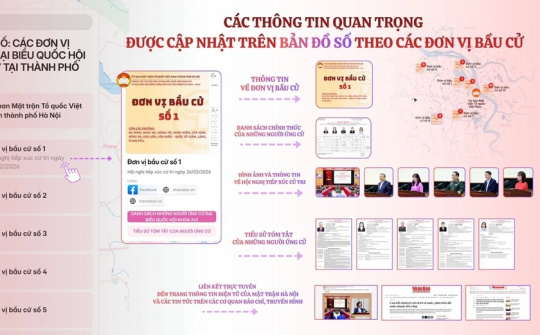 Trải nghiệm bản đồ số thông tin về bầu cử đại biểu Quốc hội khóa XVI và đại biểu HĐND thành phố Hà Nội nhiệm kỳ 2026-2031