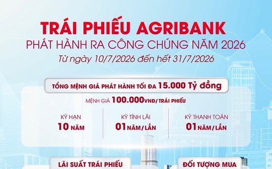 Agribank chào bán 15.000 tỷ đồng trái phiếu ra công chúng 2026