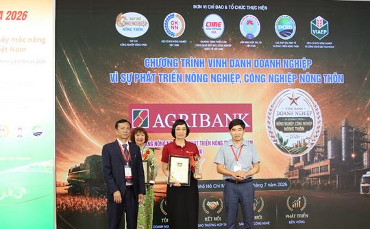 Agribank lọt Top 10 "Doanh nghiệp vì sự phát triển nông nghiệp, công nghiệp nông thôn 2026"