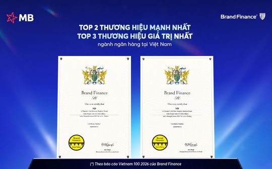 MB xếp thứ 2 thương hiệu ngân hàng mạnh nhất, thứ 3 thương hiệu ngân hàng giá trị nhất Việt Nam năm 2026