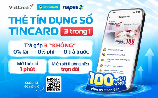 VietCredit ra mắt thẻ tín dụng nội địa số TinCard 3 trong 1
