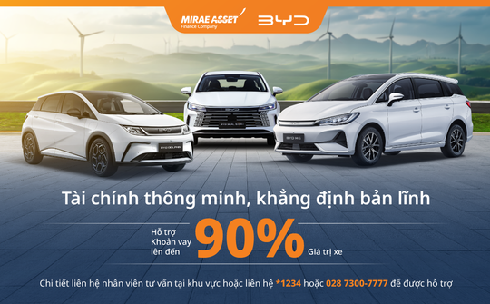 Tài chính Mirae Asset hỗ trợ vay mua xe BYD tối đa 90% giá trị xe