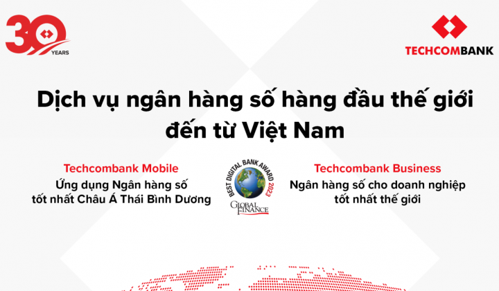 Techcombank nhận 2 giải thưởng về dịch vụ ngân hàng số hàng đầu thế giới