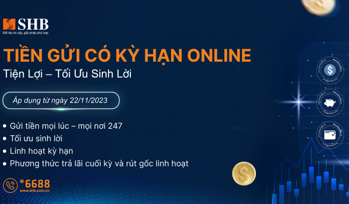 SHB cho phép khách hàng doanh nghiệp gửi tiền online