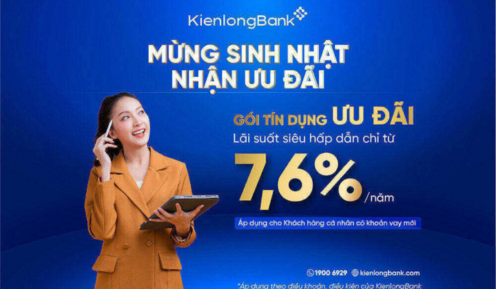 KienlongBank ưu đãi khách hàng cá nhân vay lãi suất chỉ từ 7,6%/năm