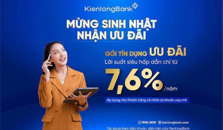 KienlongBank ưu đãi khách hàng cá nhân vay lãi suất chỉ từ 7,6%/năm