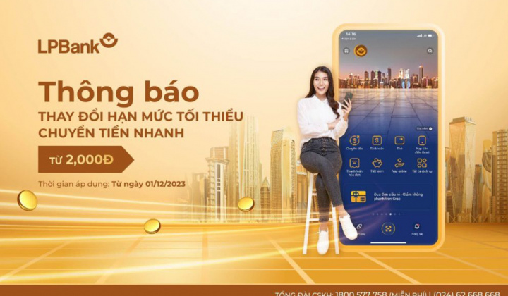 LPBank thay đổi hạn mức tối thiểu chuyển tiền nhanh 247