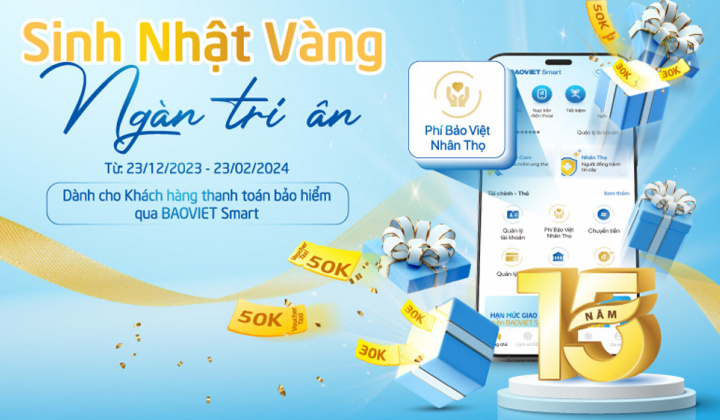 BAOVIET Bank tặng quà khách hàng thanh toán bảo hiểm trên BAOVIET Smart