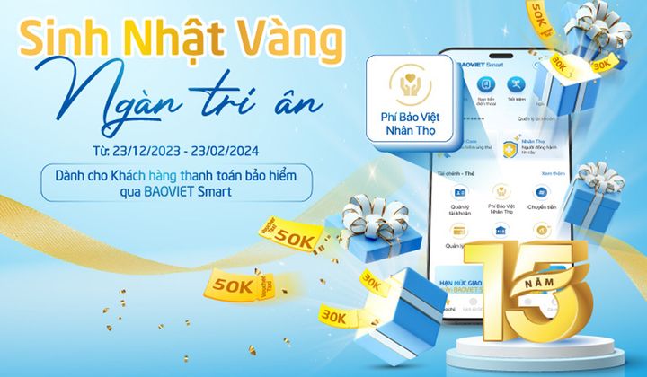 BAOVIET Bank tặng quà khách hàng thanh toán bảo hiểm trên BAOVIET Smart