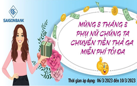 SaiGonBank miễn phí chuyển tiền ra nước ngoài nhân dịp 8/3