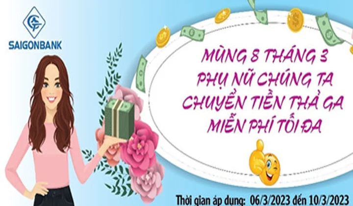 SaiGonBank miễn phí chuyển tiền ra nước ngoài nhân dịp 8/3