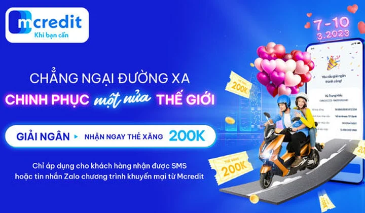 Tặng 200 thẻ đổ xăng cho khách hàng vay tiền qua app Mcredit