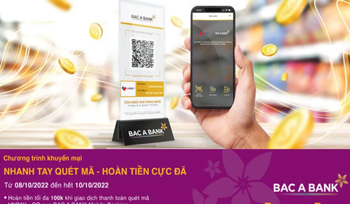 BAC A BANK Mobile Banking hoàn tiền tới 100k cho khách hàng quét mã VNPAY-QR khi thanh toán hóa đơn