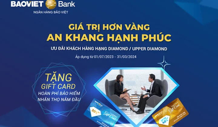 BAOVIET Bank tặng thẻ hoàn phí bảo hiểm tới 40% cho khách hàng ưu tiên hạng Diamond và Upper Diamond