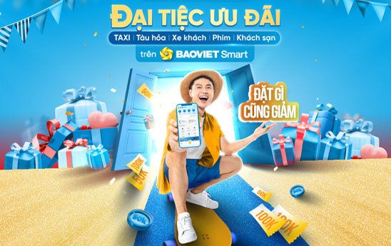 BAOVIET Smart giảm tới 100.000đ khi di chuyển hoặc đặt phòng khách sạn hay đặt vé xem phim