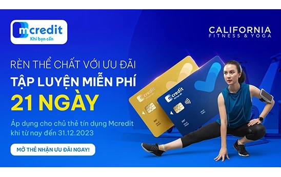 Chủ thẻ tín dụng Mcredit JCB nhận ưu đãi tập luyện miễn phí 21 ngày tại California Fitness & Yoga