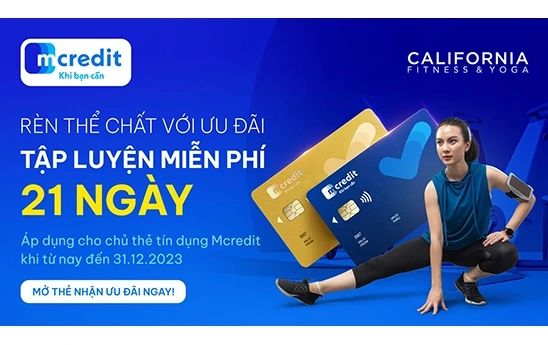Chủ thẻ tín dụng Mcredit JCB nhận ưu đãi tập luyện miễn phí 21 ngày tại California Fitness & Yoga