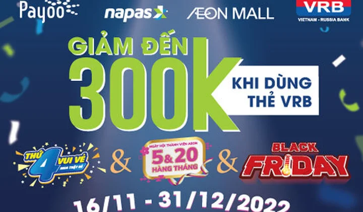 Chủ thẻ VRB nhận giảm giá tới 30% khi mua sắm tại AEON MALL