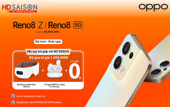 HD SAISON cho khách hàng mua điện thoại Oppo vay trả góp lãi suất 0%