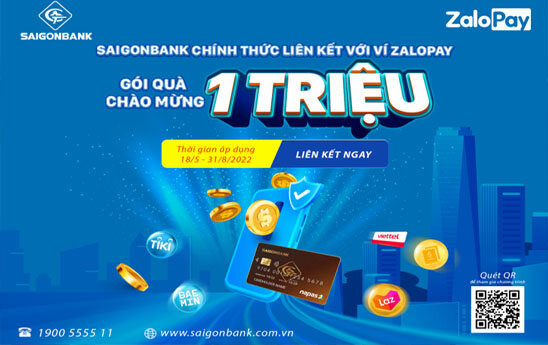 Liên kết tài khoản/thẻ của SaiGonBank với ví ZaloPay, nhận voucher trị giá 1.000.000 đồng
