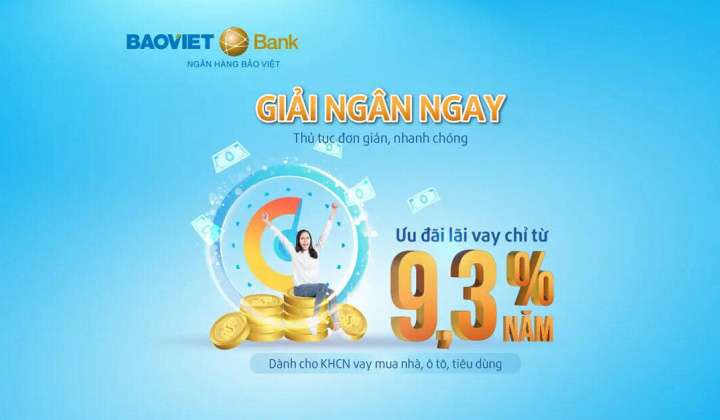BAOVIET Bank cho vay với lãi suất từ 9,3%/năm