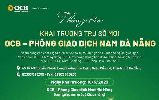 OCB thay đổi tên và địa điểm đặt trụ sở của Phòng giao dịch Phan Đống Đa