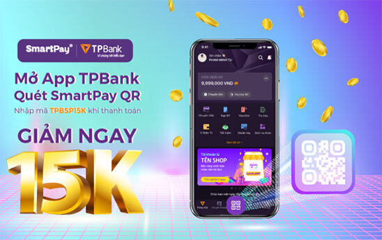 Quét mã SmartPay QR bằng app TPBank được giảm ngay 15,000Đ khi thanh toán
