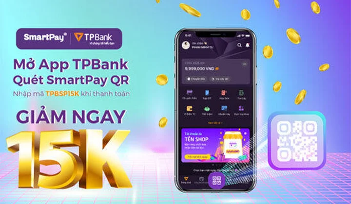Quét mã SmartPay QR bằng app TPBank được giảm ngay 15,000Đ khi thanh toán