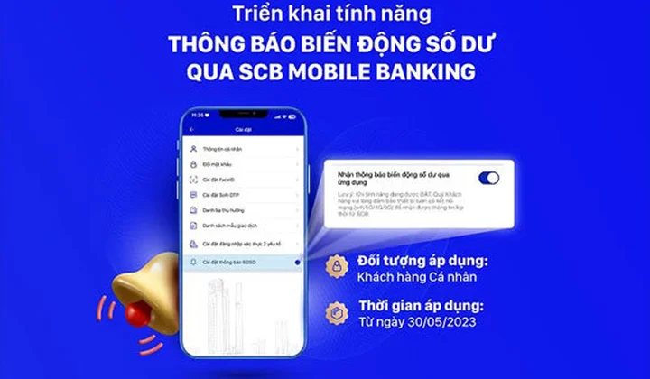 SCB Mobile Banking thêm tính năng thông báo biến động số dư