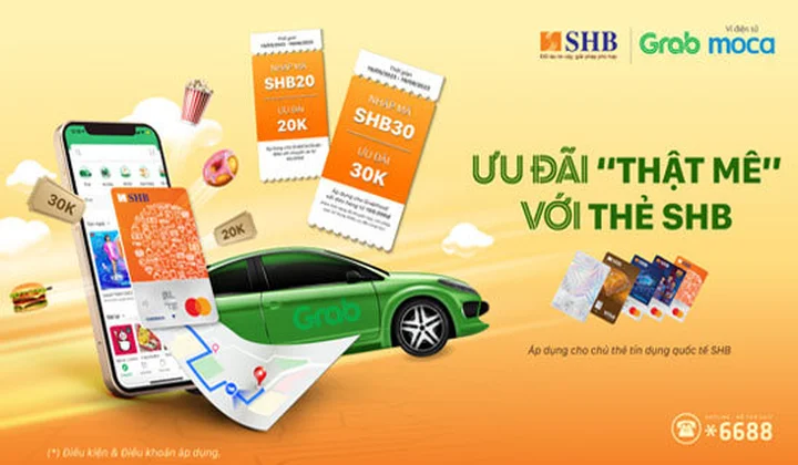 Chủ thẻ tín dụng quốc tế SHB nhận hàng chục ngàn mã ưu đãi Grab