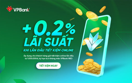 VPBank tặng thêm 0,2% lãi suất cho khách hàng gửi tiết kiệm trực tuyến