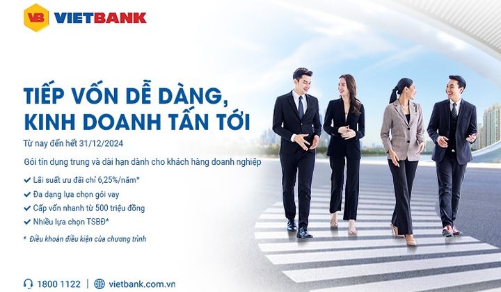 Vietbank cho doanh nghiệp SME vay từ 500 triệu đồng với lãi suất từ 6,25%/năm