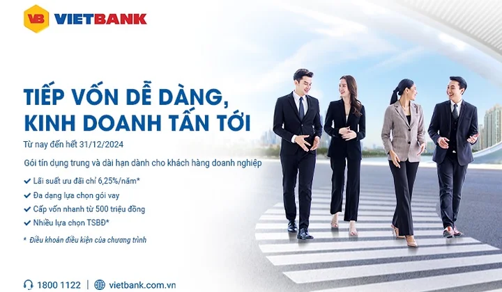 Vietbank cho doanh nghiệp SME vay từ 500 triệu đồng với lãi suất từ 6,25%/năm