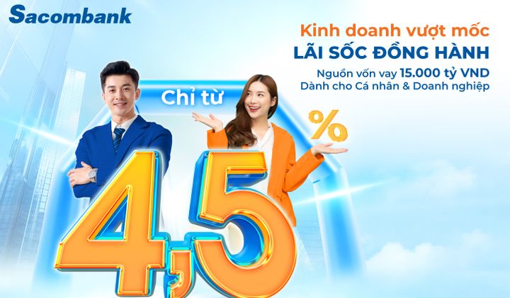 Sacombank tung gói vay 15.000 tỷ đồng ưu đãi lãi suất chỉ từ 4,5%/năm