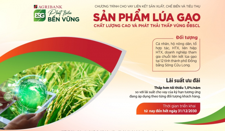 Agribank hỗ trợ 1% lãi suất vay cho khách hàng liên kết sản xuất lúa gạo chất lượng cao