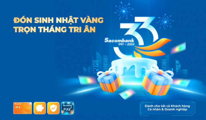 Sacombank dành hơn 33 tỷ đồng tri ân khách hàng dịp sinh nhật thứ 33