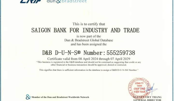 SaiGonBank là thành viên trên hệ thống số hóa dữ liệu quốc tế D-U-N-S®