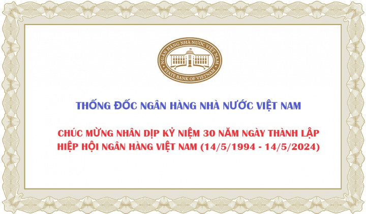 Thư chúc mừng của Thống đốc Ngân hàng Nhà nước Việt Nam nhân dịp kỷ niệm 30 năm ngày thành lập Hiệp hội Ngân hàng Việt Nam
