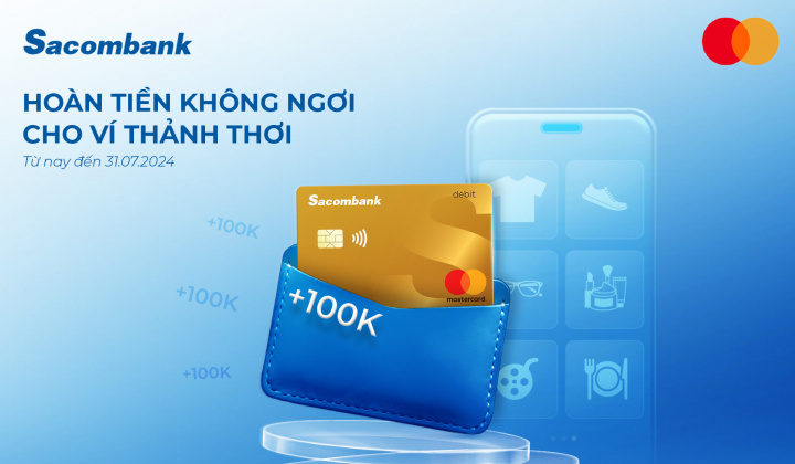 Chủ thẻ Sacombank Mastercard nhận hoàn tiền khi chi tiêu trực tuyến