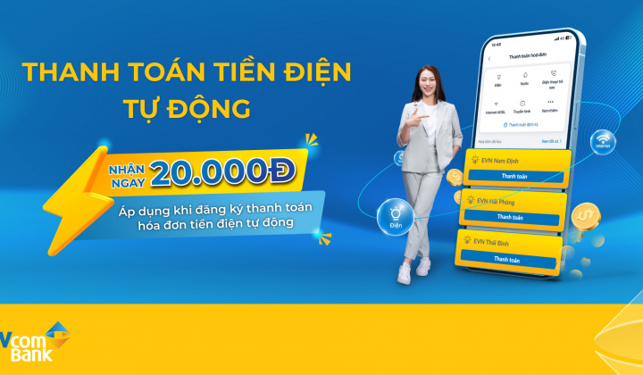PVcomBank ưu đãi khách đăng ký thanh toán hóa đơn tiền điện tự động