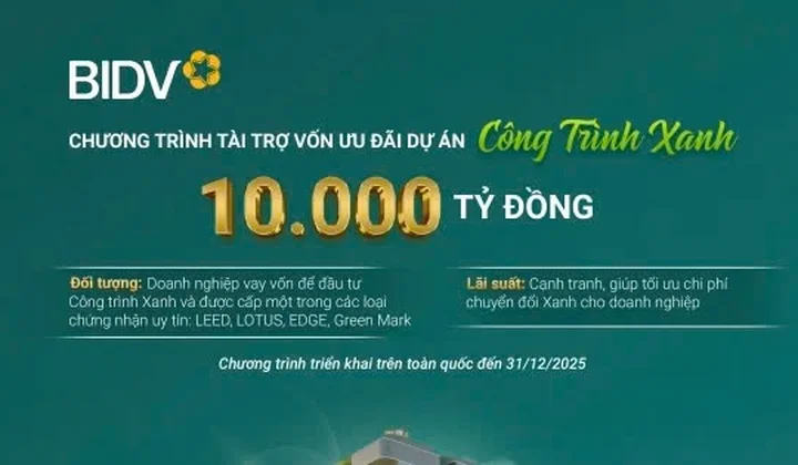 BIDV dành 10.000 tỷ đồng tài trợ các dự án “Công trình Xanh”