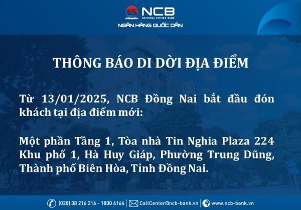 NCB thay đổi địa điểm giao dịch
