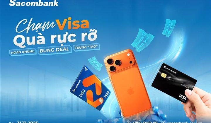 Chủ thẻ tín dụng Sacombank được hoàn đến 2 triệu đồng, cơ hội trúng iPhone 17 Pro Max