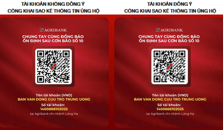 Ủy ban Trung ương Mặt trận Tổ quốc Việt Nam mở tài khoản tại Agribank tiếp nhận ủng hộ đồng bào vùng bão số 10