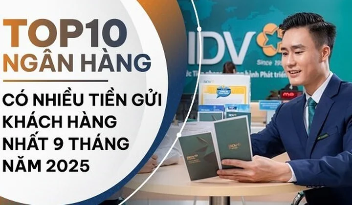 TOP 10 ngân hàng có nhiều tiền gửi nhất 9 tháng năm 2025: BIDV là quán quân, ABBank tăng mạnh nhất