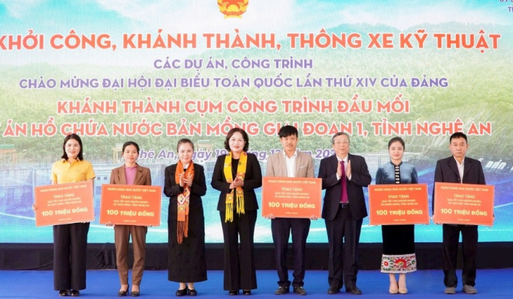 Thống đốc Nguyễn Thị Hồng dự lễ khánh thành Cụm công trình đầu mối Hồ chứa nước Bản Mồng
