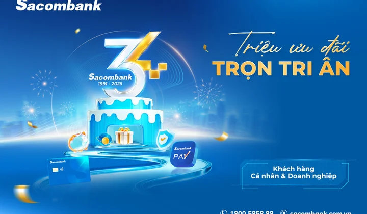 Sacombank tri ân khách hàng hơn 12 tỷ đồng nhân kỷ niệm 34 năm thành lập